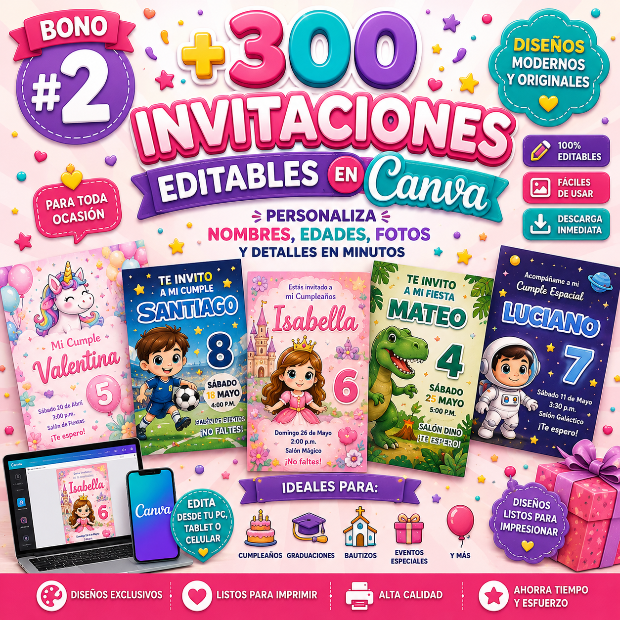 +300 Invitaciones Editables en Canva 💌